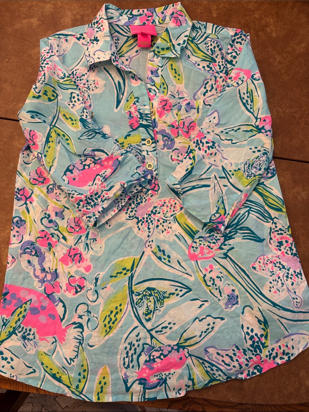 Lilly Pulitzer Girls Floral Tunic Shirt in Aqua, Pink and Green